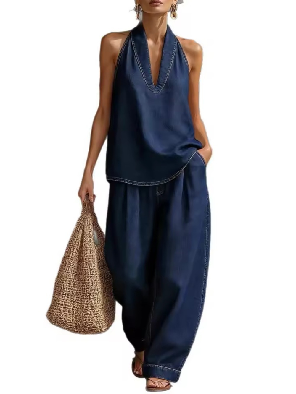 Designers Originals Navy Halter Wide-Leg Jumpsuit separate Dark Blue